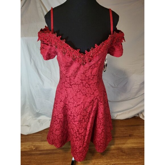 Vtge Niki Originals Red Off The Shoulder Party Dress Size 12 - Picture 1 of 8